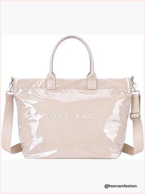 Large PVC Tote Bag with Letter Print, Waterproof Hobo Handbag for Work Travel